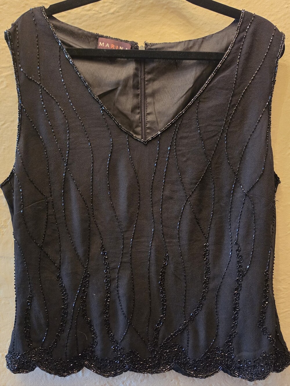 Black Beaded Goth Glam Y2K Style Sleeveless Evening Top Size L